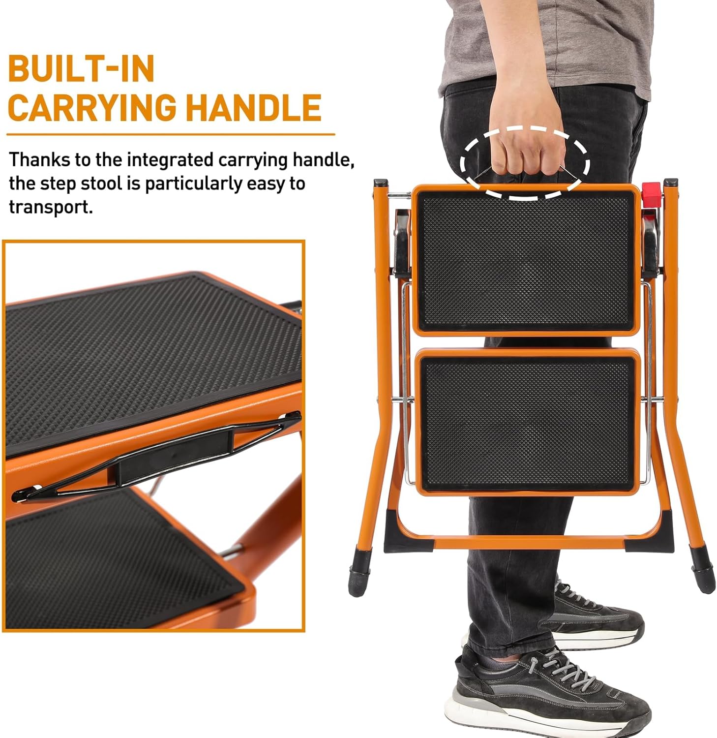 Taburete de 2 escalones, ligero, portátil, plegable, plegable, pequeña escalera de metal con pedal ancho antideslizante, resistente con capacidad de