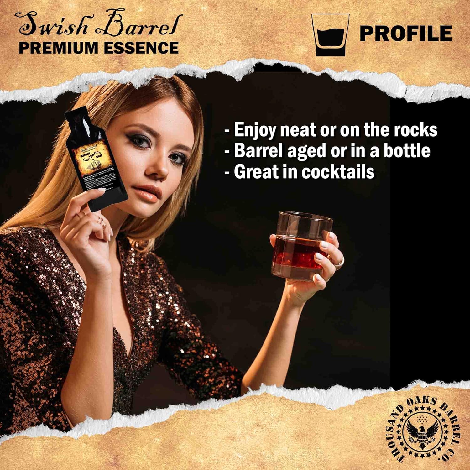 Amber Caribbean Rum Essence  Recambios de kit Bootleg  Thousand Oaks Barrel Co.  Sabor gourmet para cocteles añejados en barril  0.7fl oz (1)