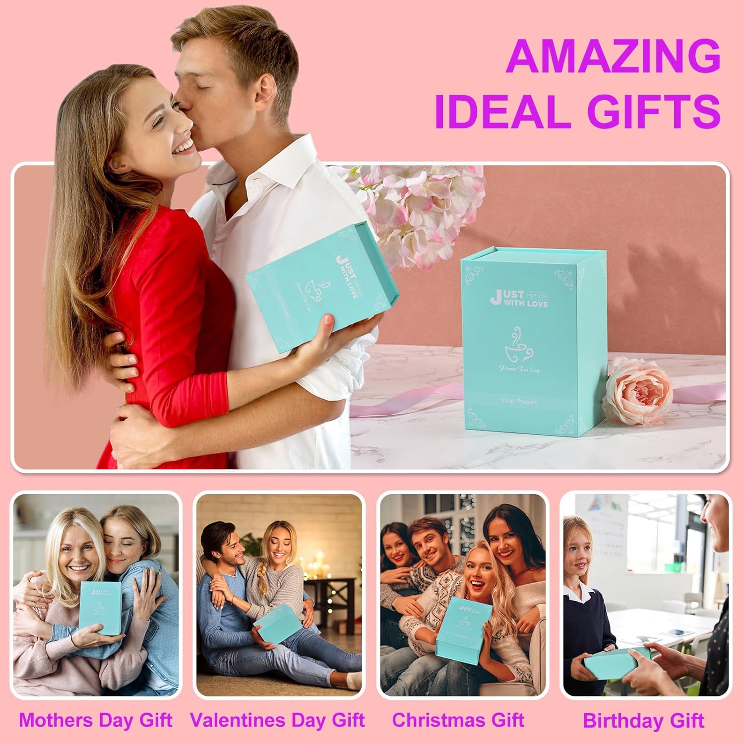 Wisolt Regalos de cumpleaños para mujeres, regalos para el día de la madre, taza de té de vidrio esmaltado, regalos para ella, mamá, abuela,