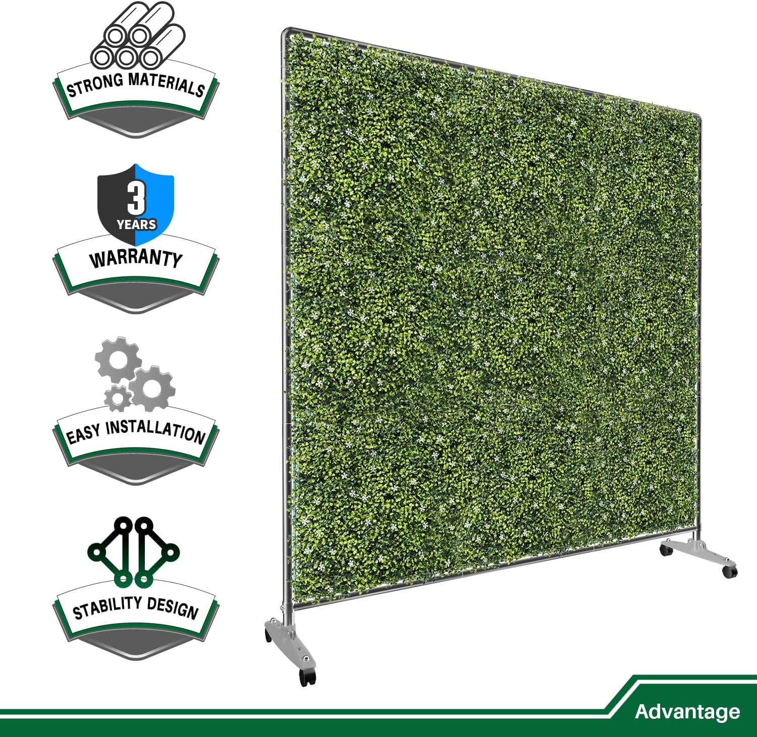 Goleray Divisor de habitación móvil de 40 pulgadas de alto x 40 W, paneles de privacidad para exteriores, pantallas de boj, divisor de pared de