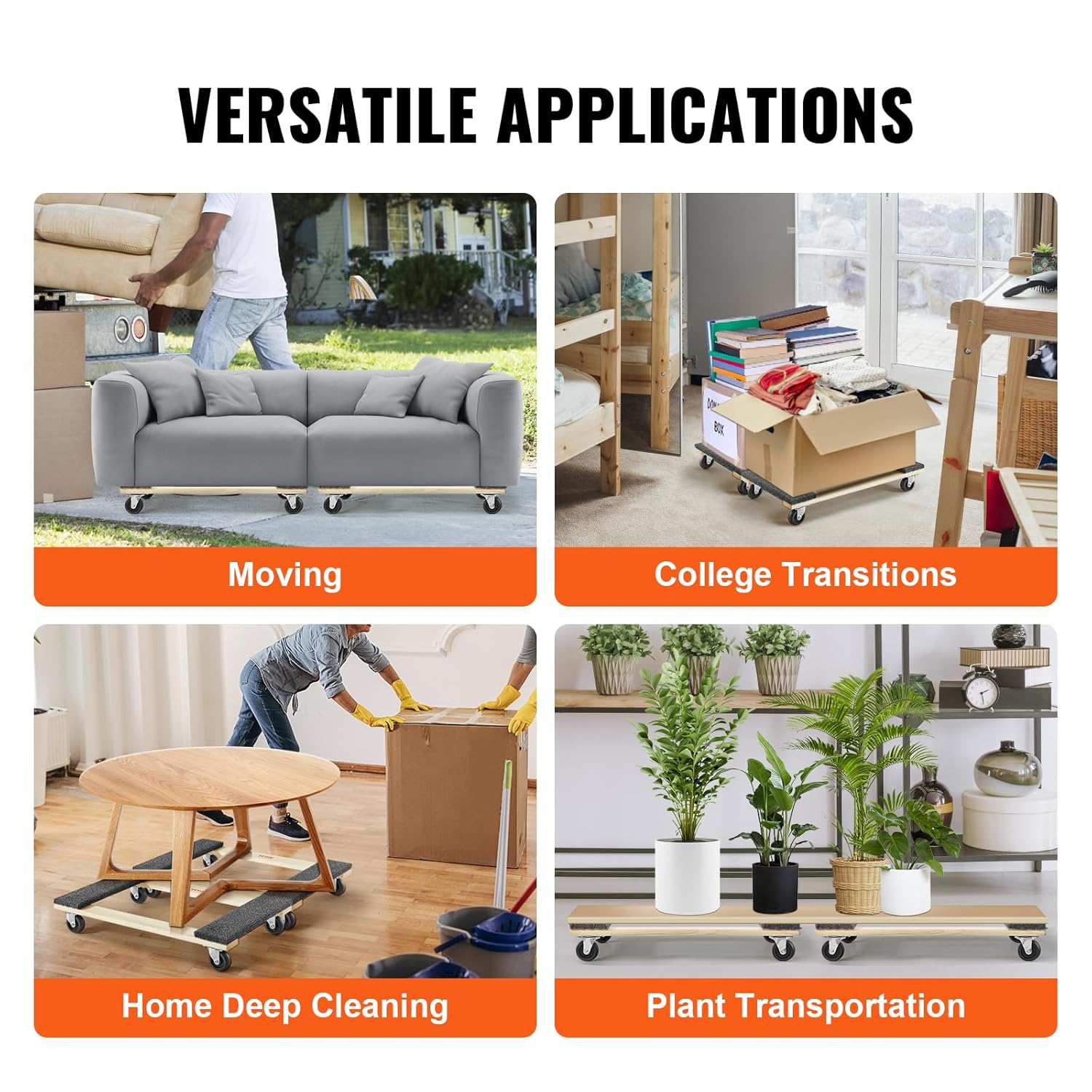 VEVOR Carrito móvil para muebles de madera dura, 30 pulgadas x 18 pulgadas. Ruedas giratorias de 4 x 3 PP, carrito móvil de madera resistente,