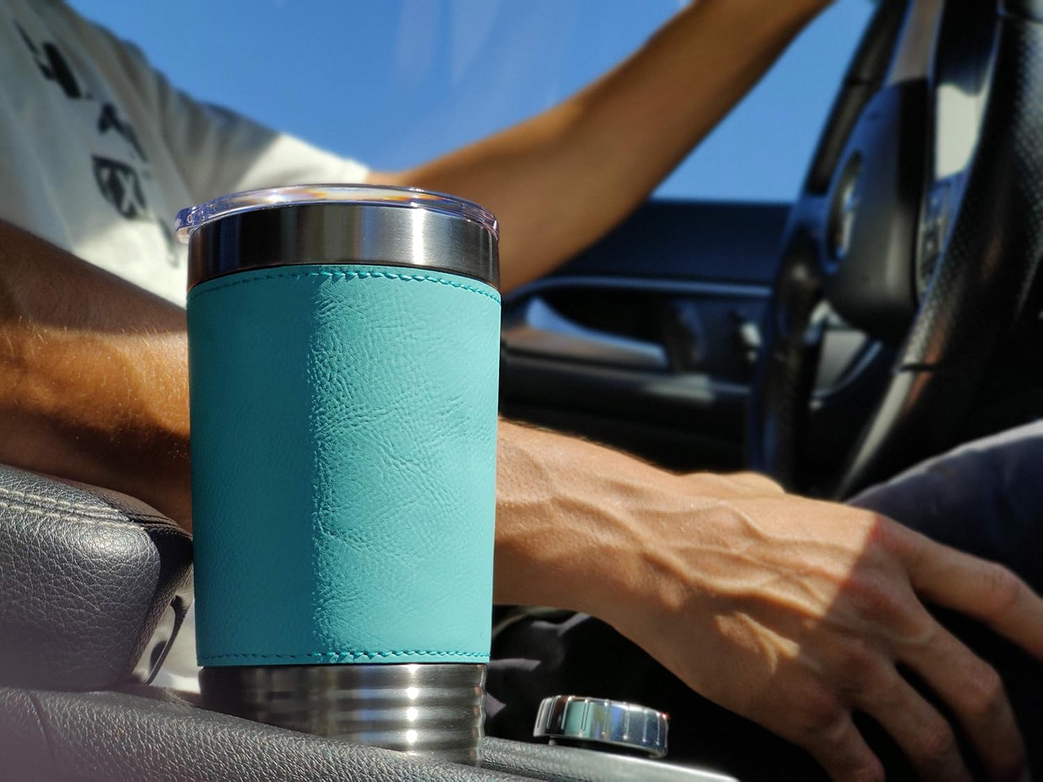 LaserGram Vaso aislado al vacío de 20 onzas, cabeza de caballo 1, grabado personalizado incluido (cuero sintético, verde azulado)