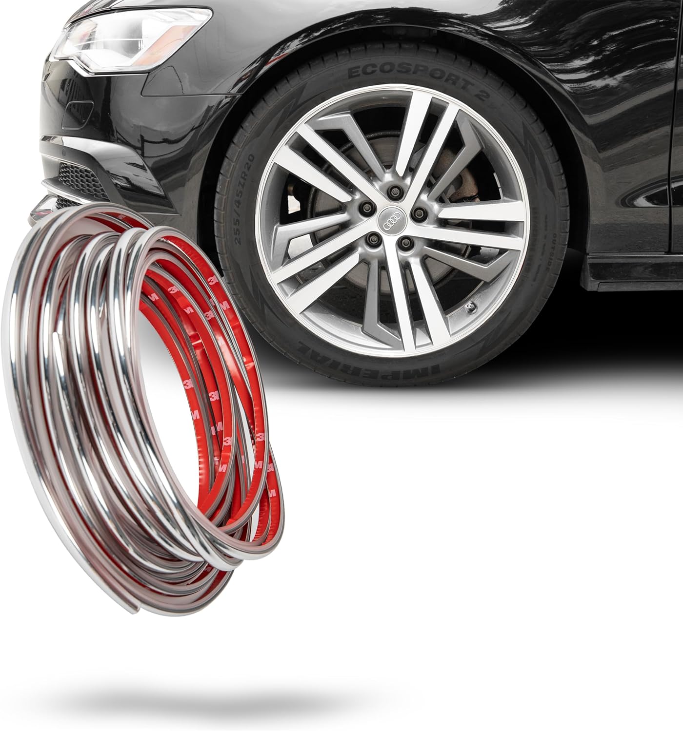 TRUE LINE Kit de prevención de rayones laterales de moldura de rin de llanta, protección de llanta color cromo