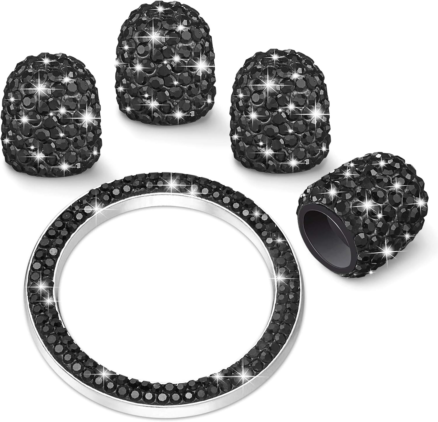 Cubiertas universales de diamantes de imitación con 1 pieza de diamantes de imitación de automóvil, anillo de emblema para botón de encendido de