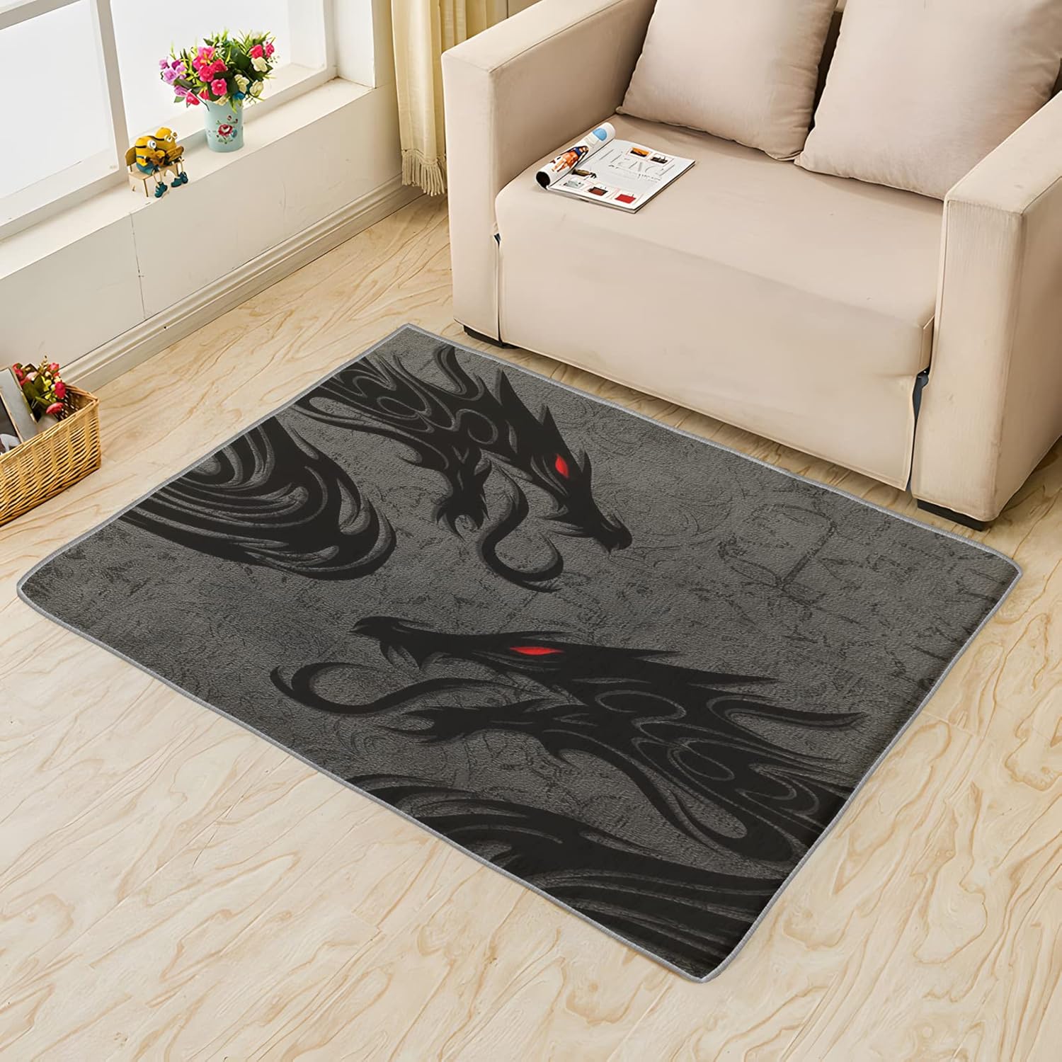 Alfombra de dragón chino de 3 x 5 pies, alfombras de fantasía para dormitorio, sala de estar, alfombra oriental, lavable, antideslizante y suave,