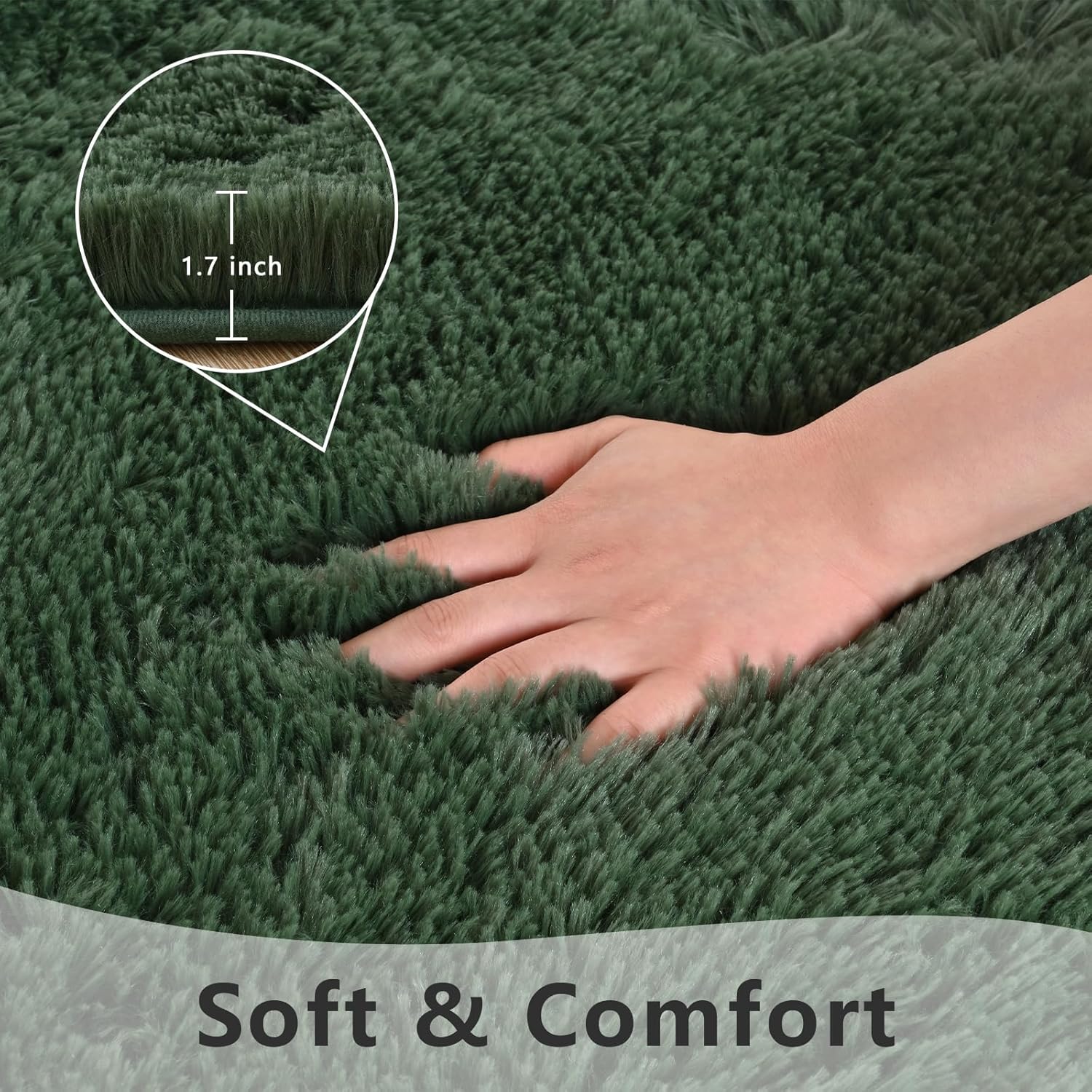 Alfombras de área de color verde oscuro, alfombra mullida para dormitorio, sala de estar, alfombras peludas de interior de 5 x 8 pies, alfombra