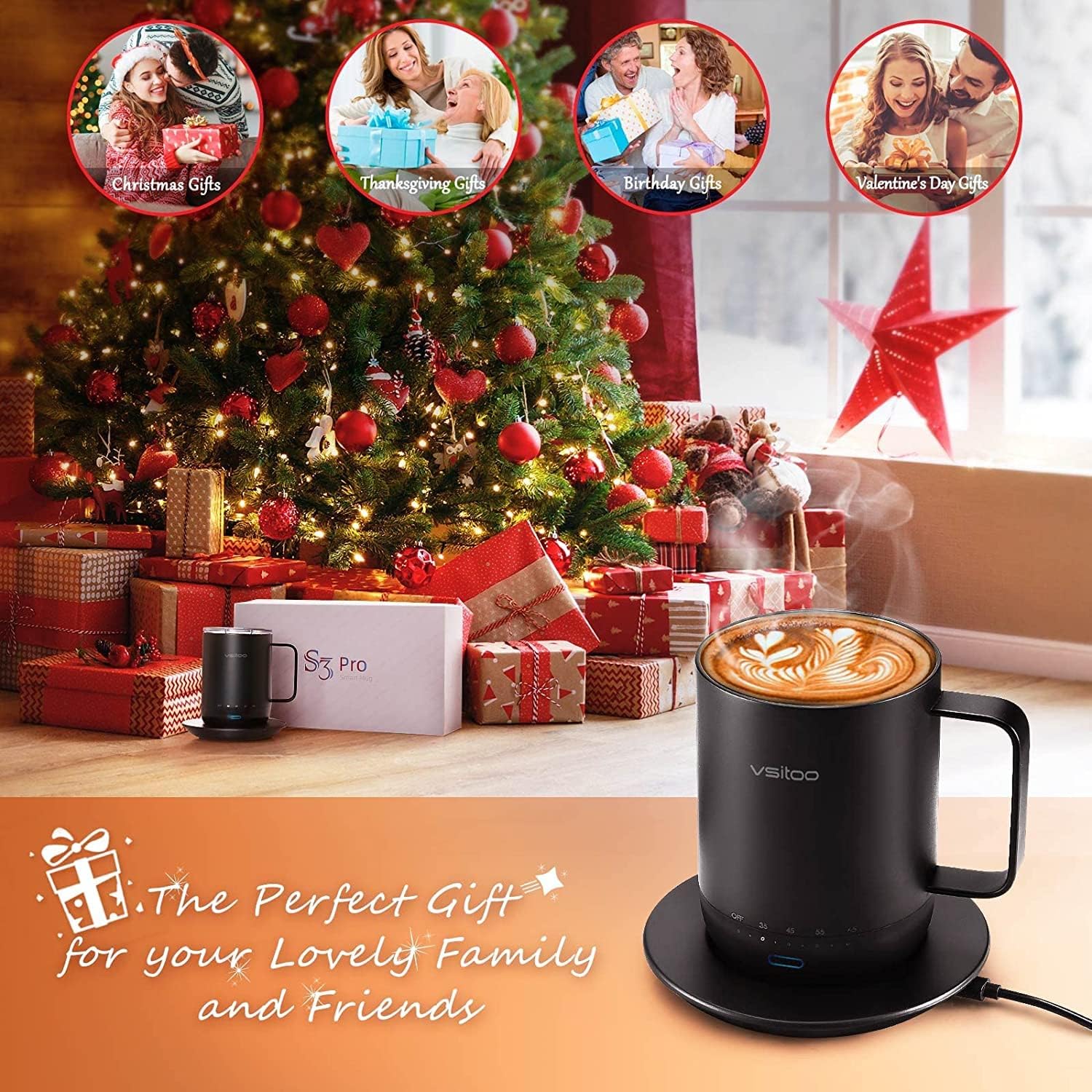 vsitoo S3pro – Taza inteligente de control de temperatura 2 con tapa, taza de café autocalentable de 14 onzas, duración de la batería de 90 minutos,