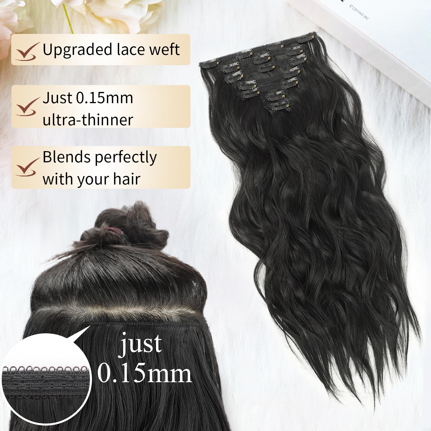 Extensiones de cabello marrón con clip para mujer, 7 unidades, extensiones de cabello largo y rizado, extensiones de cabello largo y grueso,
