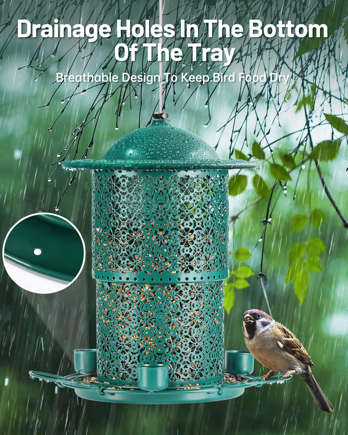 Comedero para pájaros para colgar al aire libre, 7 libras15 tazas de gran capacidad con 3 tazas de agua y percha circular de 360, comedero para