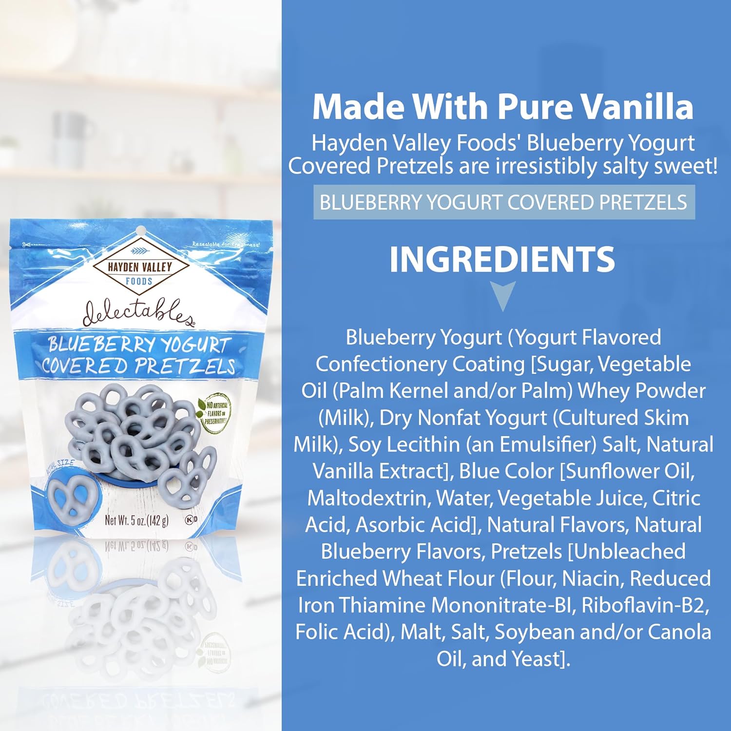 Hayden Valley Foods Paquete variado de pretzel cubierto de yogur, bolsas resellables de 5 onzas, paquete de 12 unidades, frambuesa, arándano y