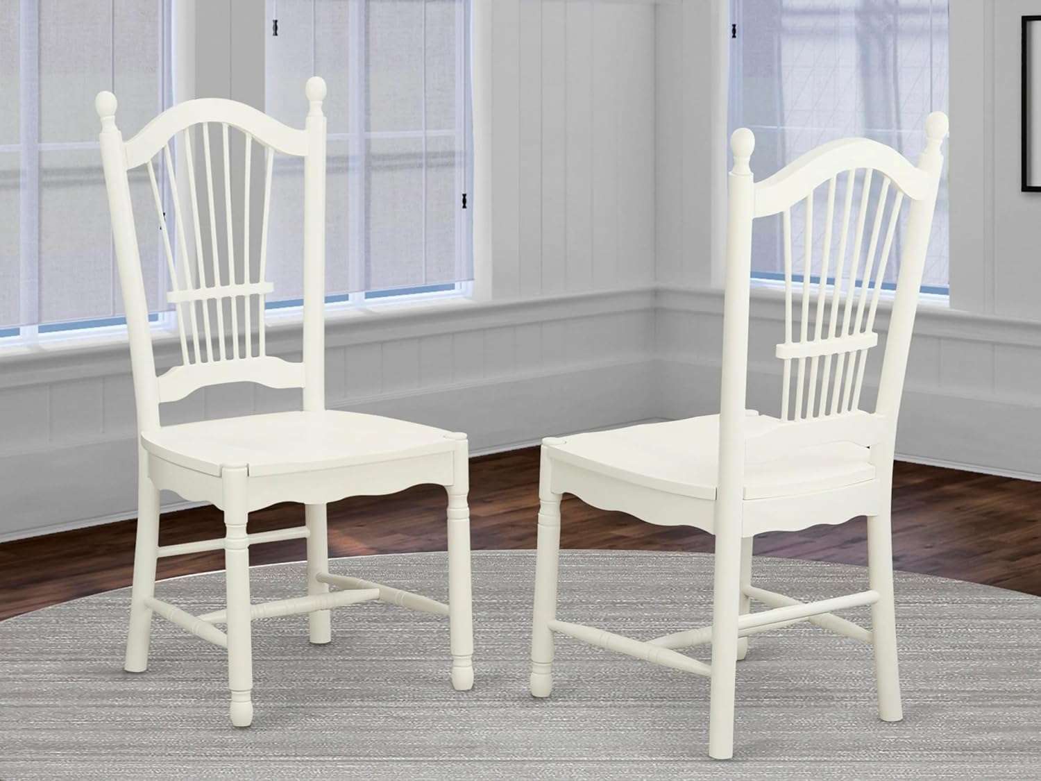 East West Furniture DOC-LWH-W Dover – Sillas de comedor de madera con respaldo de listón, juego de 2, color blanco lino