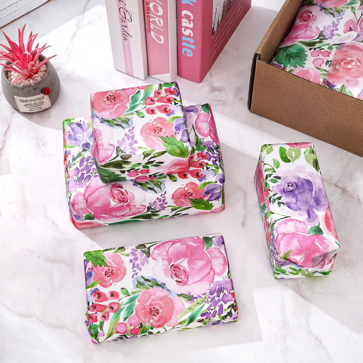 Whaline 100 piezas de papel de seda floral acuarela flores papel de regalo papel de embalaje de flores papel de bricolaje papel de manualidades para