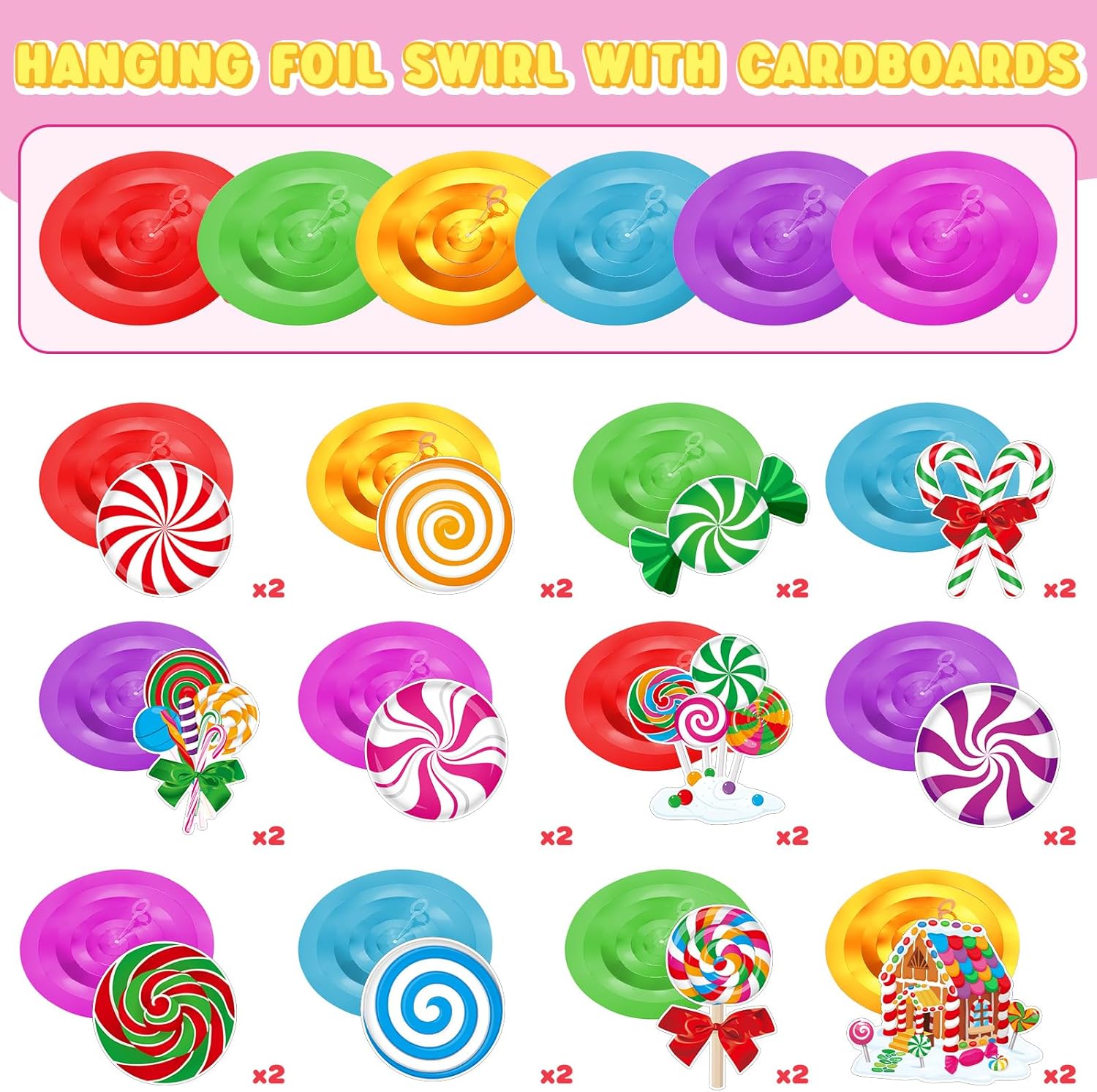 Namalu 54 piezas de remolinos colgantes de caramelo, decoración de bastón de caramelo de Navidad, remolino colgante de techo, adornos coloridos de