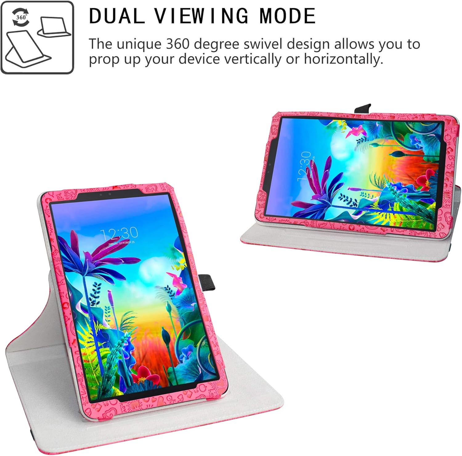 Funda giratoria compatible con LG G Pad 5, soporte de rotación de 360 grados, piel sintética con bonito patrón para tablet LG G Pad 5 10.1 T600 de