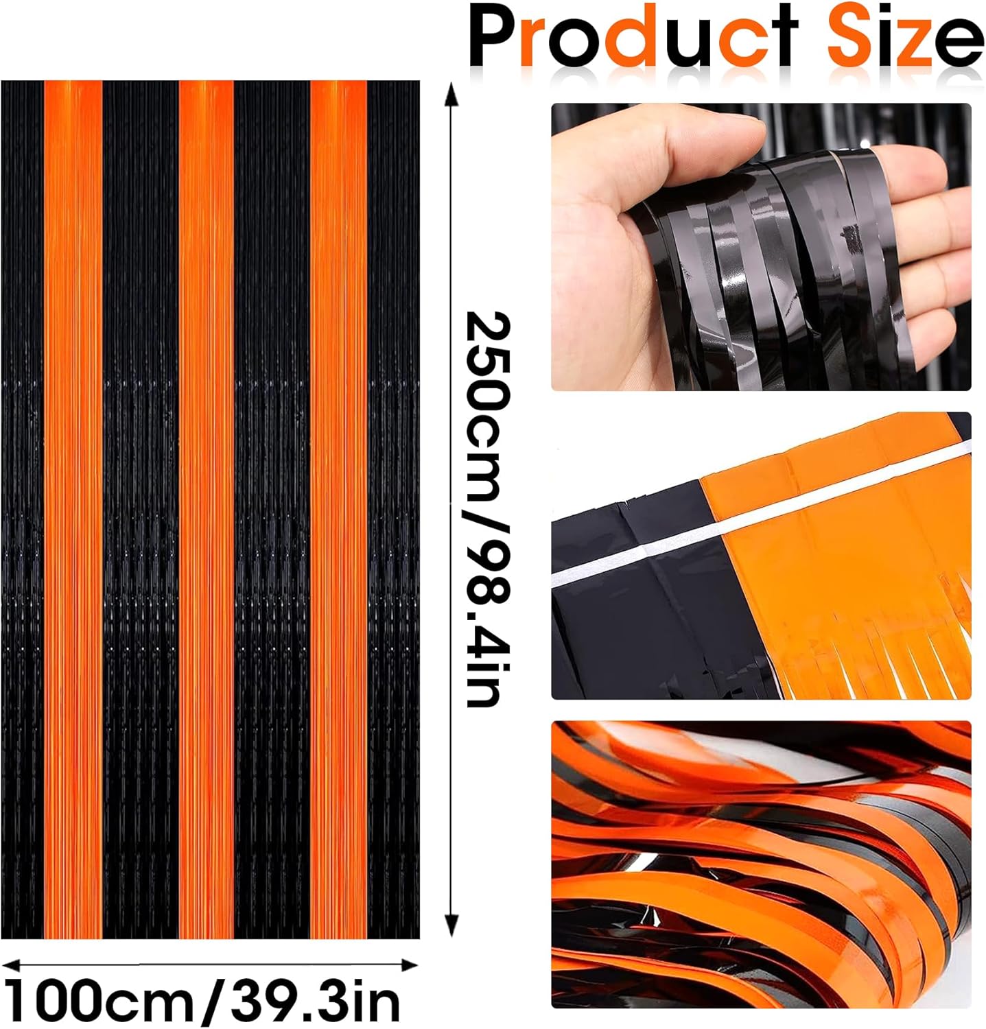 Telón de fondo de serpentina de Halloween, cortinas de flecos de oropel de Halloween naranja y negro, serpentina de Halloween para fiestas,
