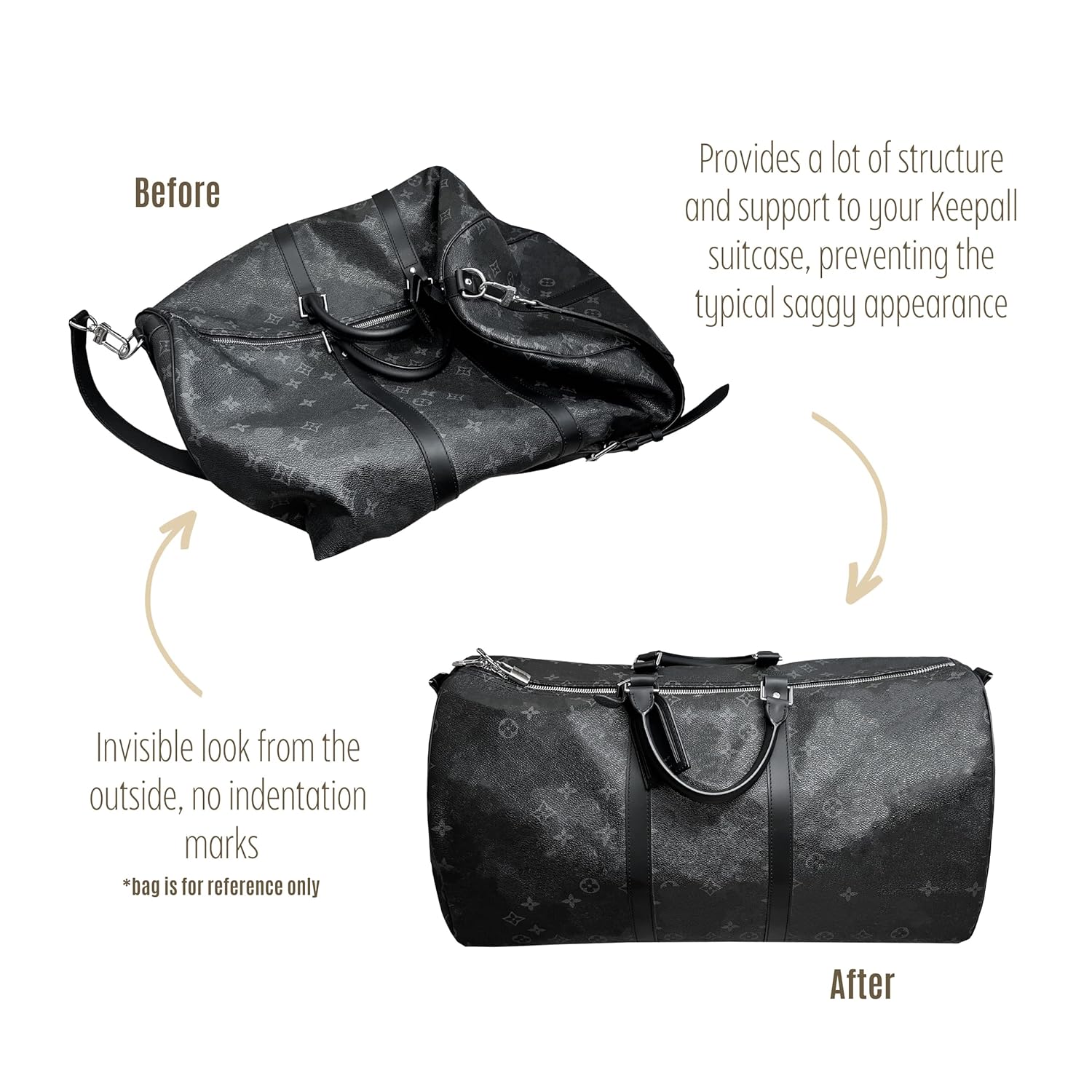 Keepall Bag Organizer for Lv Keepall 50 Insert Keepall 45 Organizer Base Shaper Handmade 3mm Premium Wool Felt Snug Sturdy (Keepall 45, Black)