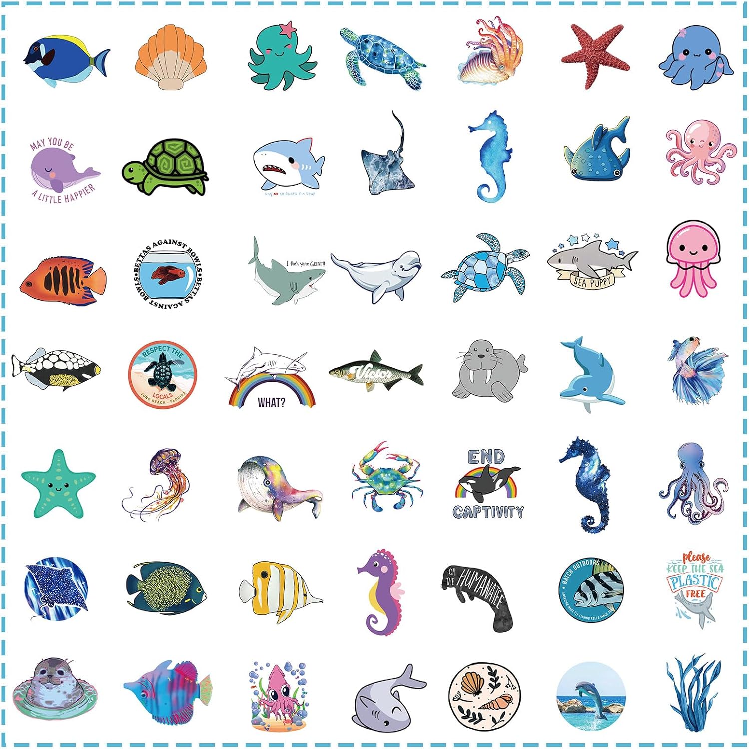 100 calcomanías de animales del océano para niños, calcomanías de vinilo para botellas de agua para laptop, equipaje, computadora, patineta,