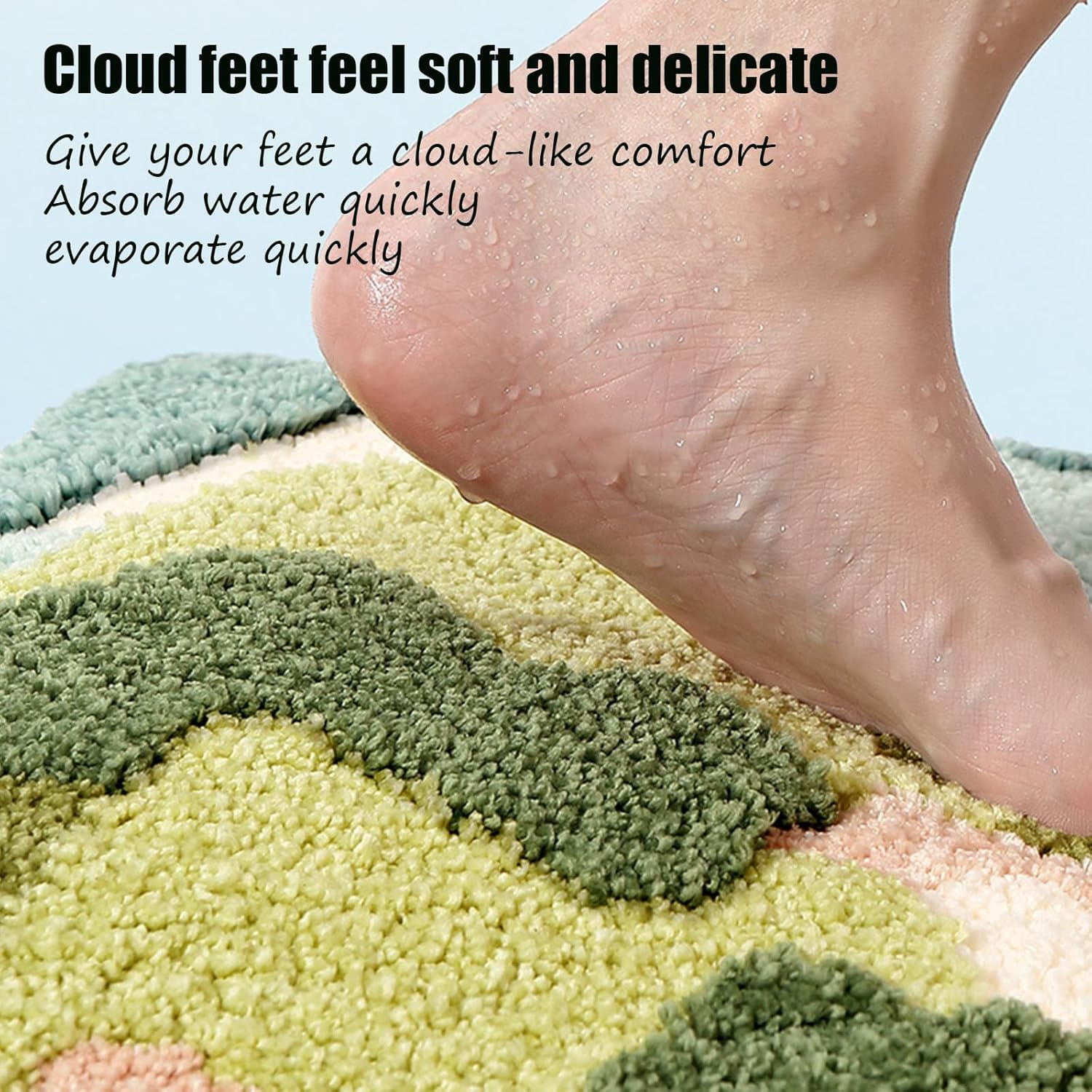 Alfombra de baño de musgo, alfombra de baño con diseño de bosque de flores felices, esponjosa, suave, antideslizante, duradera, con forma de planta