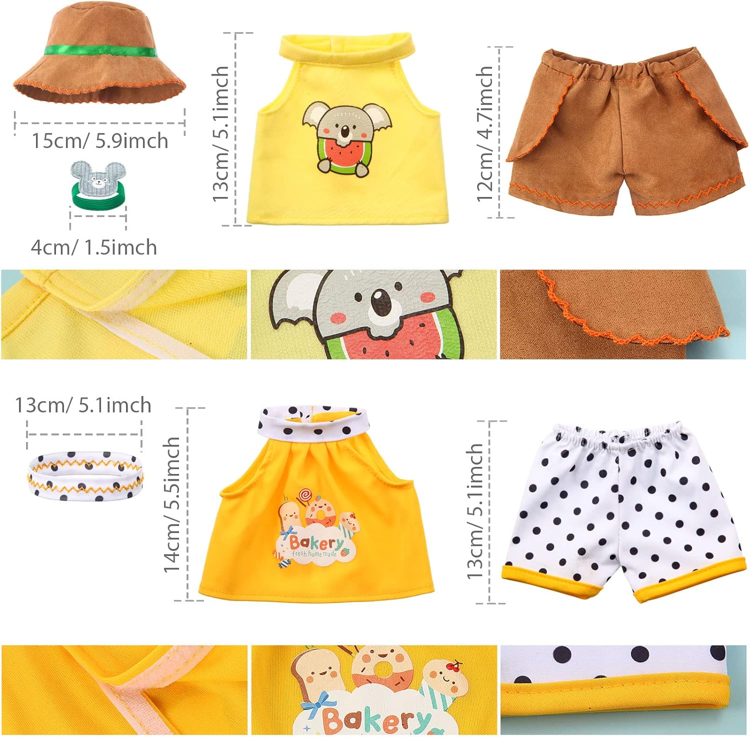 Juego de 2 lindas camisa o falda de oso de peluche que se adapta a la mayoría de los animales de peluche de 14 a 18 pulgadas, construye una ropa de
