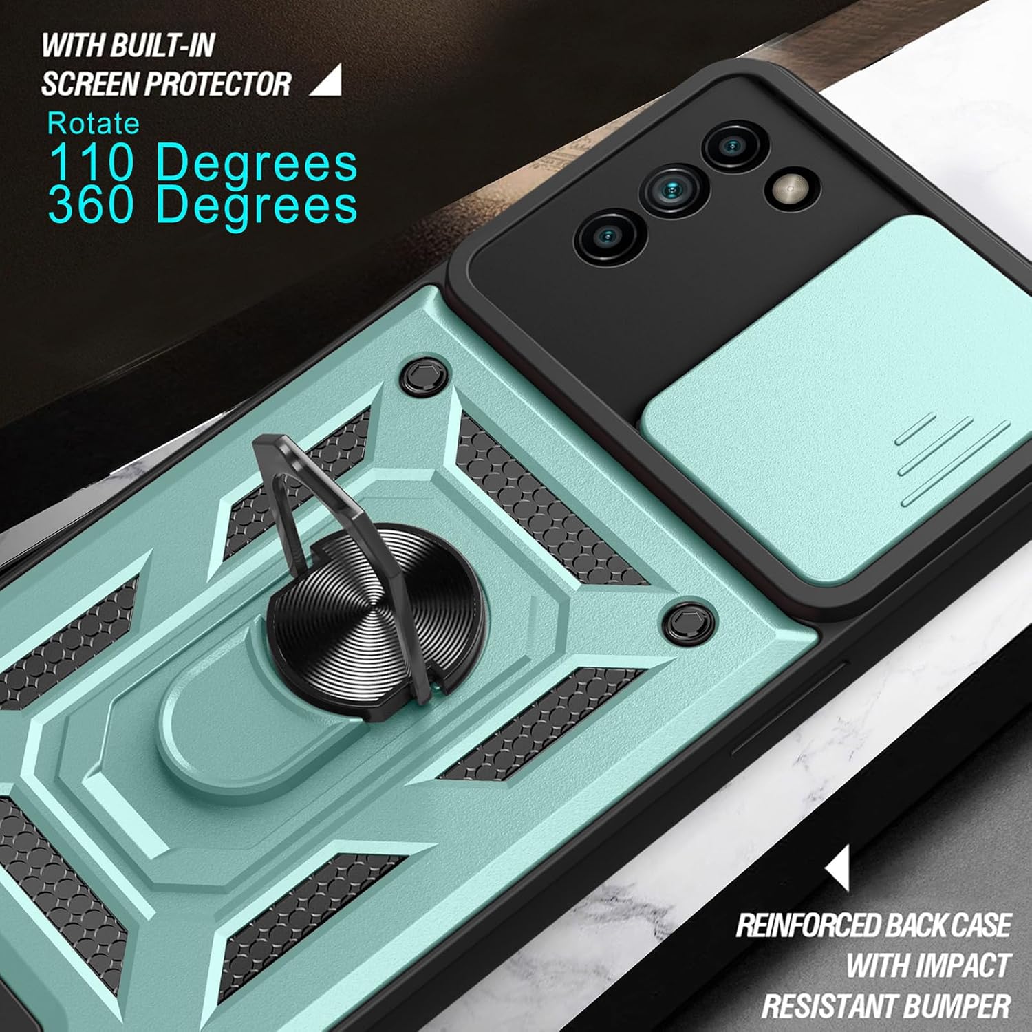 Oududianzi – Funda para Nokia G400 5G, con 2 protectores de pantalla, protección de cámara con cubierta deslizante, soporte giratorio a prueba de