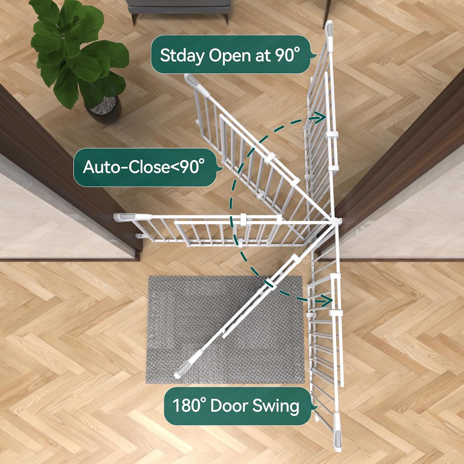 Babelio Puerta de bebé de 31.5 a 55 pulgadas sin barra inferior extra ancha, puerta para perros con cierre automático 2 en 1 para la casa, escaleras