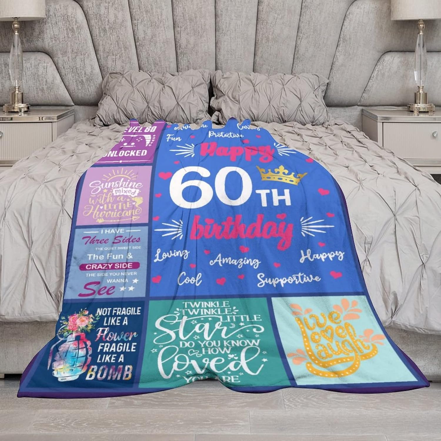 Manta de regalo de 60 cumpleaños para mujer, ideas de regalo de cumpleaños 60 para mujeres, regalos de 60 años para mujeres, mantas de 50 x 60
