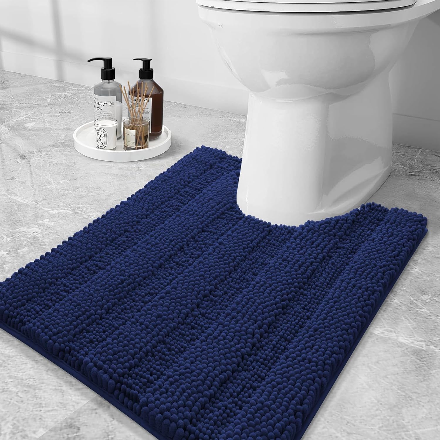Grandaily Alfombras de baño de felpilla a rayas y alfombras para inodoro en forma de U, tamaño de alfombra de baño 30 x 20 pulgadas y alfombras de