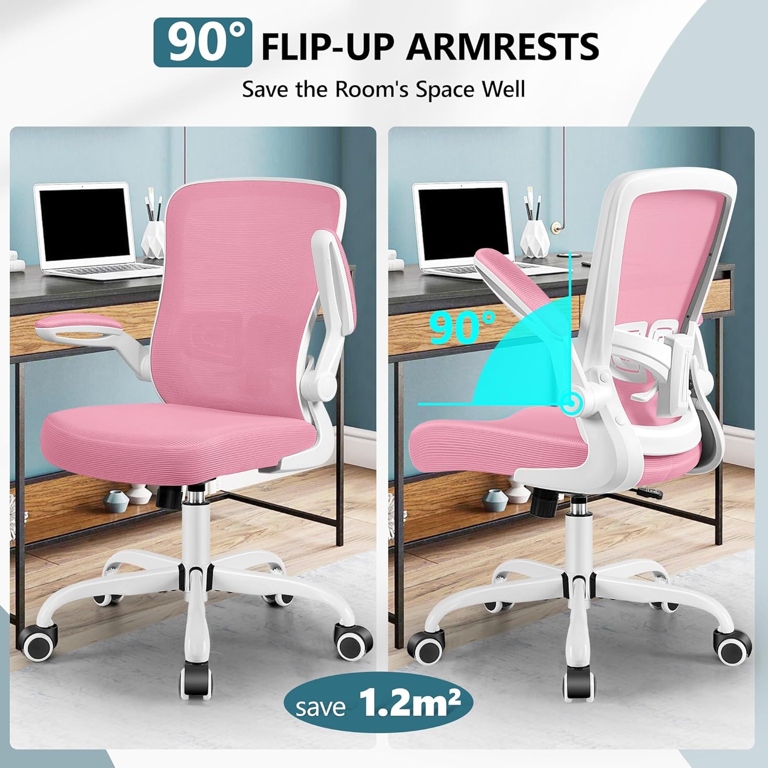 MINLOVE Silla de oficina ergonómica con soporte lumbar ajustable y altura, reposabrazos abatibles de 90, sillas de escritorio Ergo con ruedas, uso