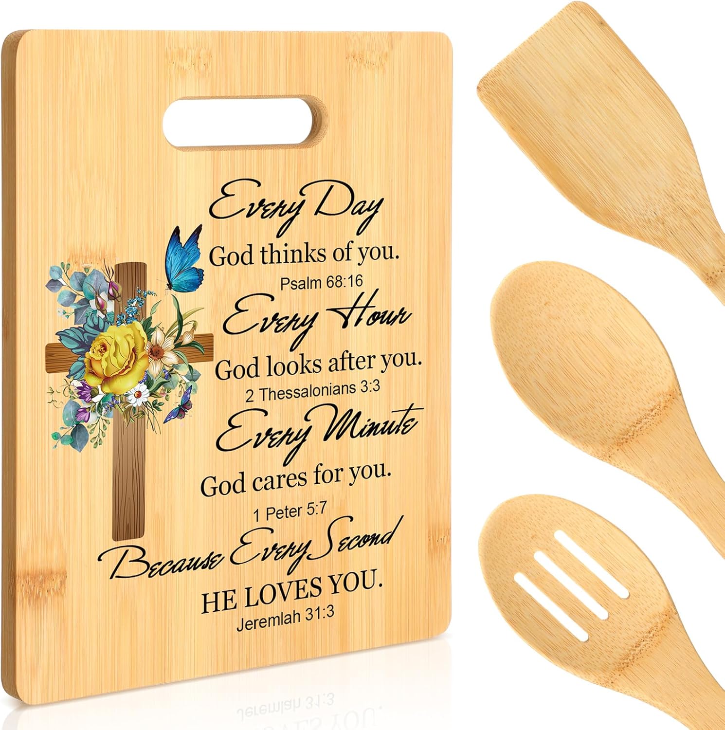 Juego de 4 tablas de cortar de girasol religiosas de regalo cristiano, accesorios de cocina, regalos de Navidad, tablas de cortar de bambú cristiano