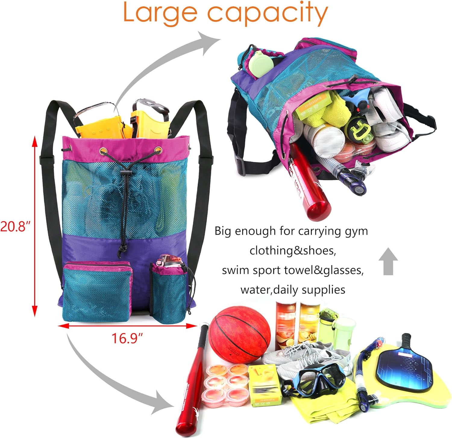 BeeGreen Bolsas de gimnasio para hombres y mujeres, mochila de malla con cordón para natación, deportes y natación, bolsa deportiva con cordón,