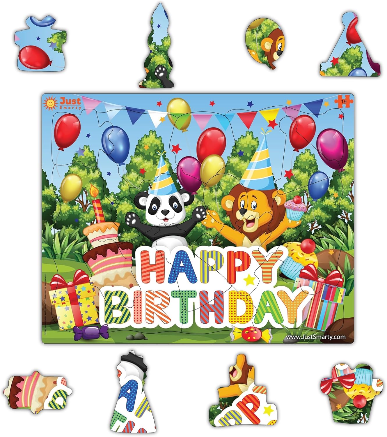 Just Smarty Rompecabezas de feliz cumpleaños para niños pequeños de 1 a 3 años  Mini rompecabezas de 19 piezas  Rompecabezas de cumpleaños para