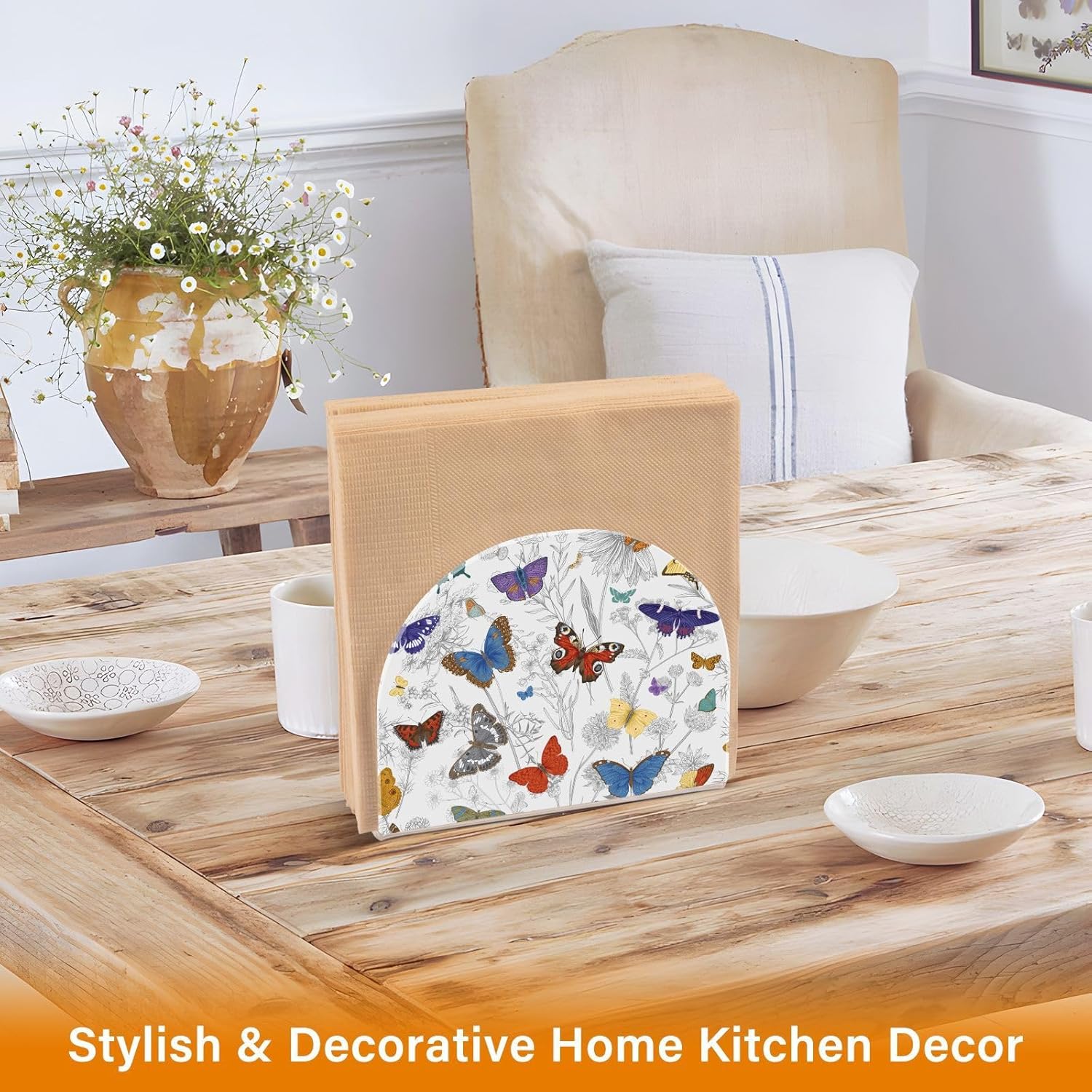Napkin Holder Butterflies Wild Flowers Napkin Holders for Tables, Clear Acrylic Napkin Holders Cocktail Napkin Holder for Kitchen Restaurant Bar