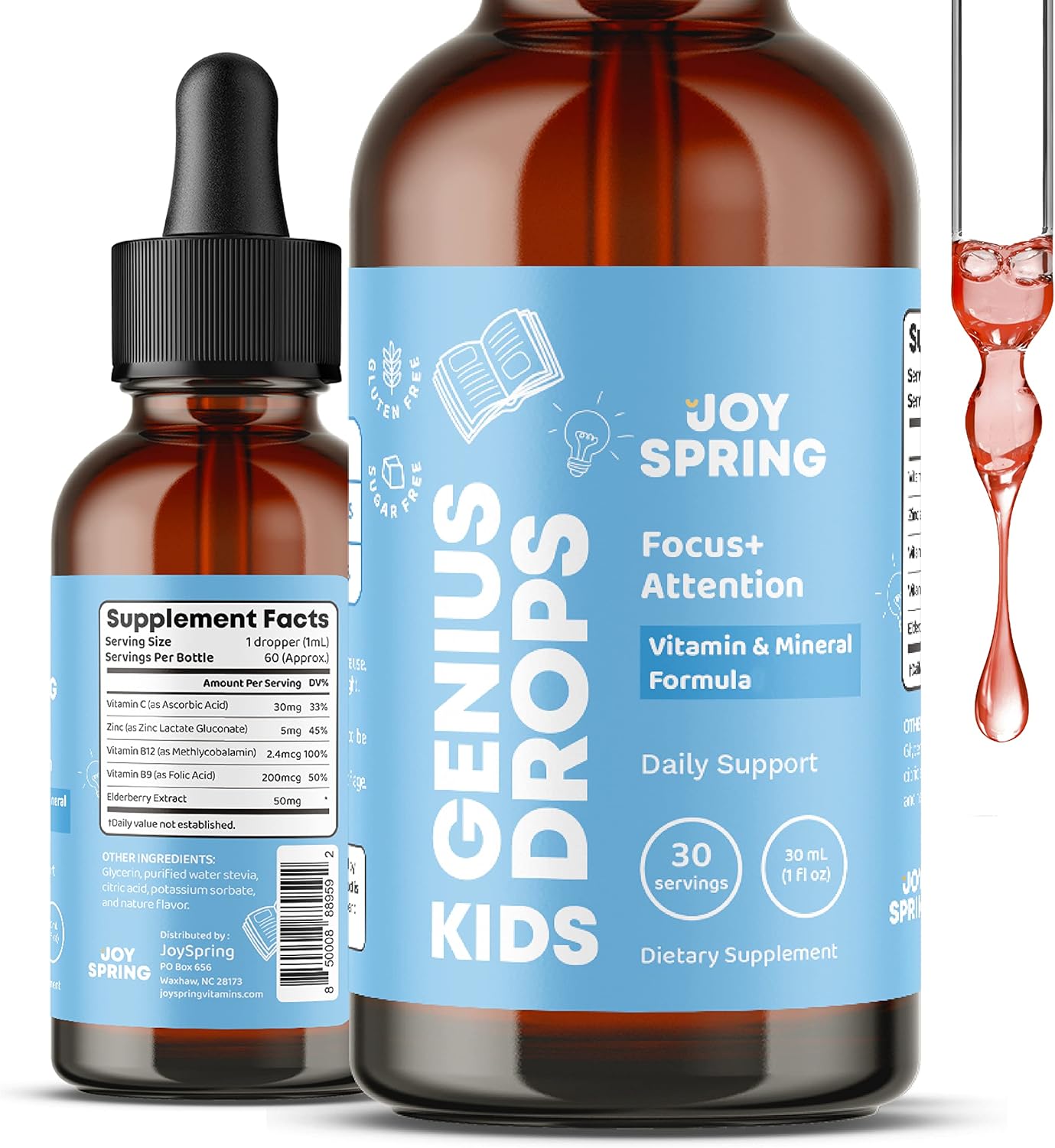 JoySpring Vitaminas Focus para niños mezcla de vitaminas orgánicas de B9, B12, zinc y vitamina C y suplementos de enfoque y atención para niños que