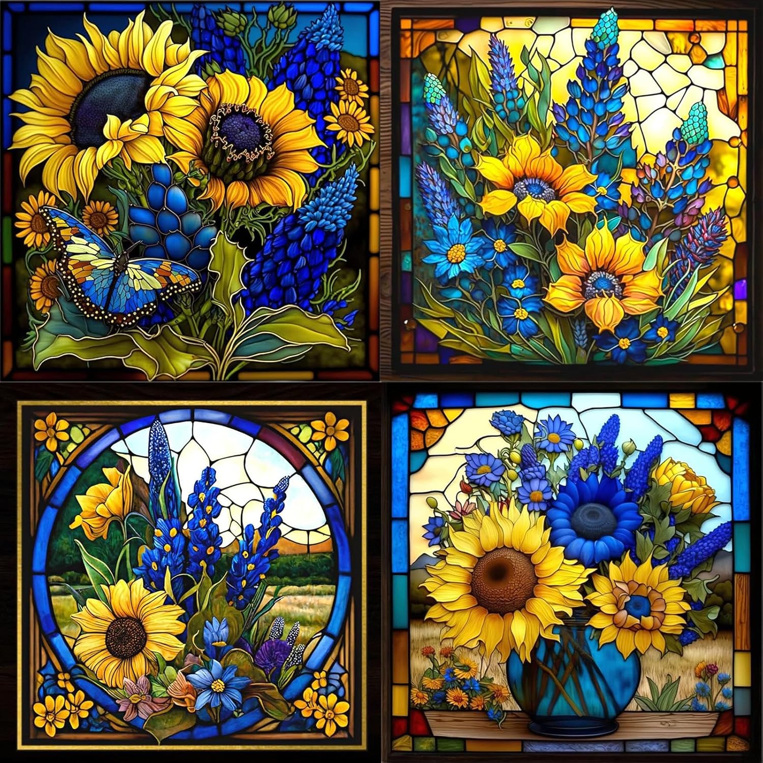KICHANG Juego de 4 piezas de pintura de diamantes de girasol, kits de pintura de diamante 5D para adultos, kits de pintura de diamantes de bricolaje