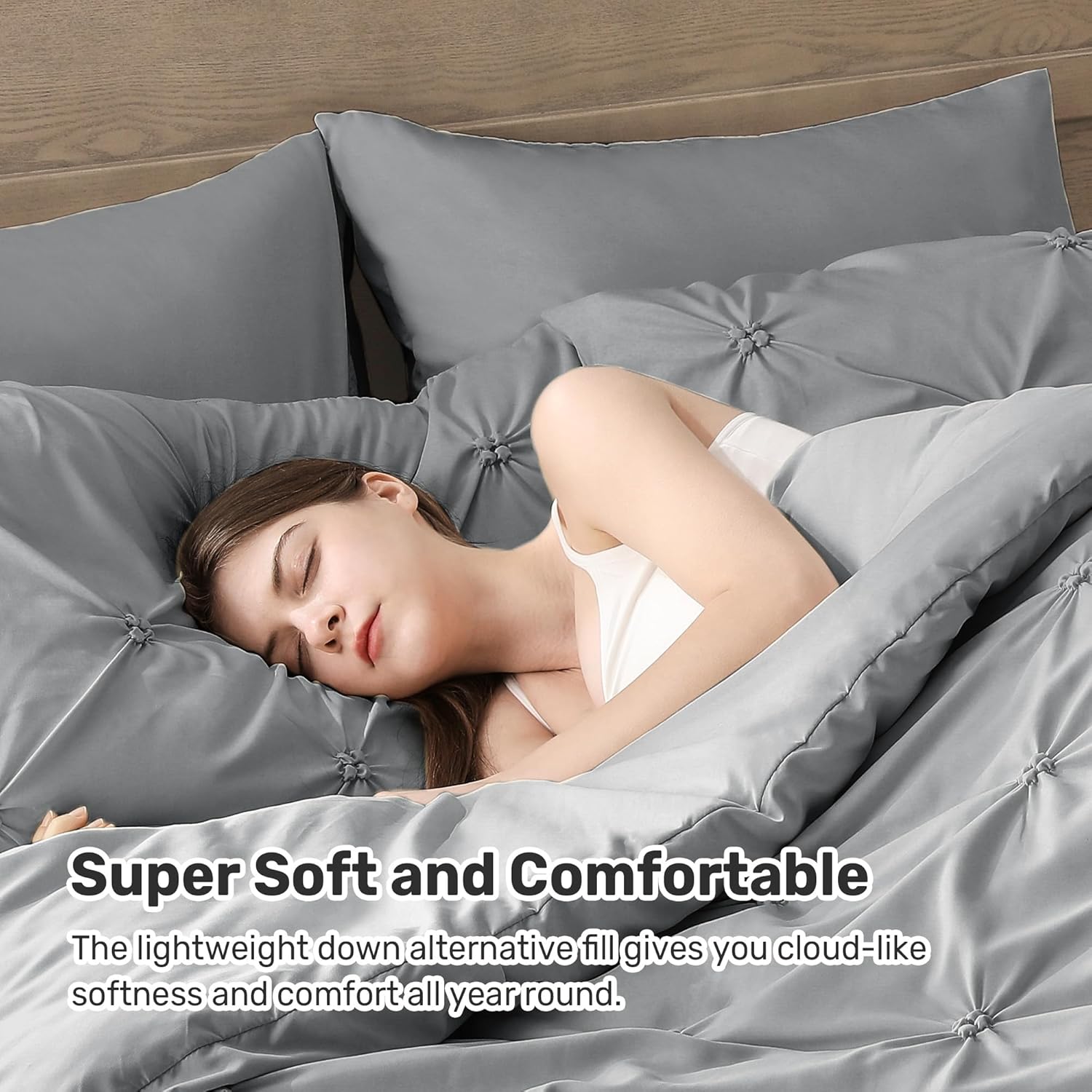 UNIKOME Juego de edredón tamaño King, color gris, juego de edredón de 3 piezas suave y esponjoso de lujo para todas las estaciones, juego de cama