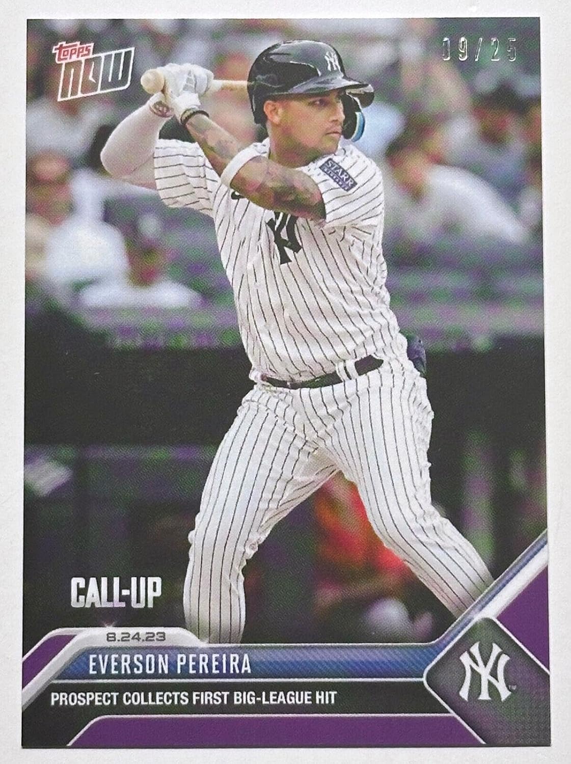 Everson Pereira Collects First Big-league Hit Topps Now Purple Parallel Card 756 – Slabbed Baseball Cards
