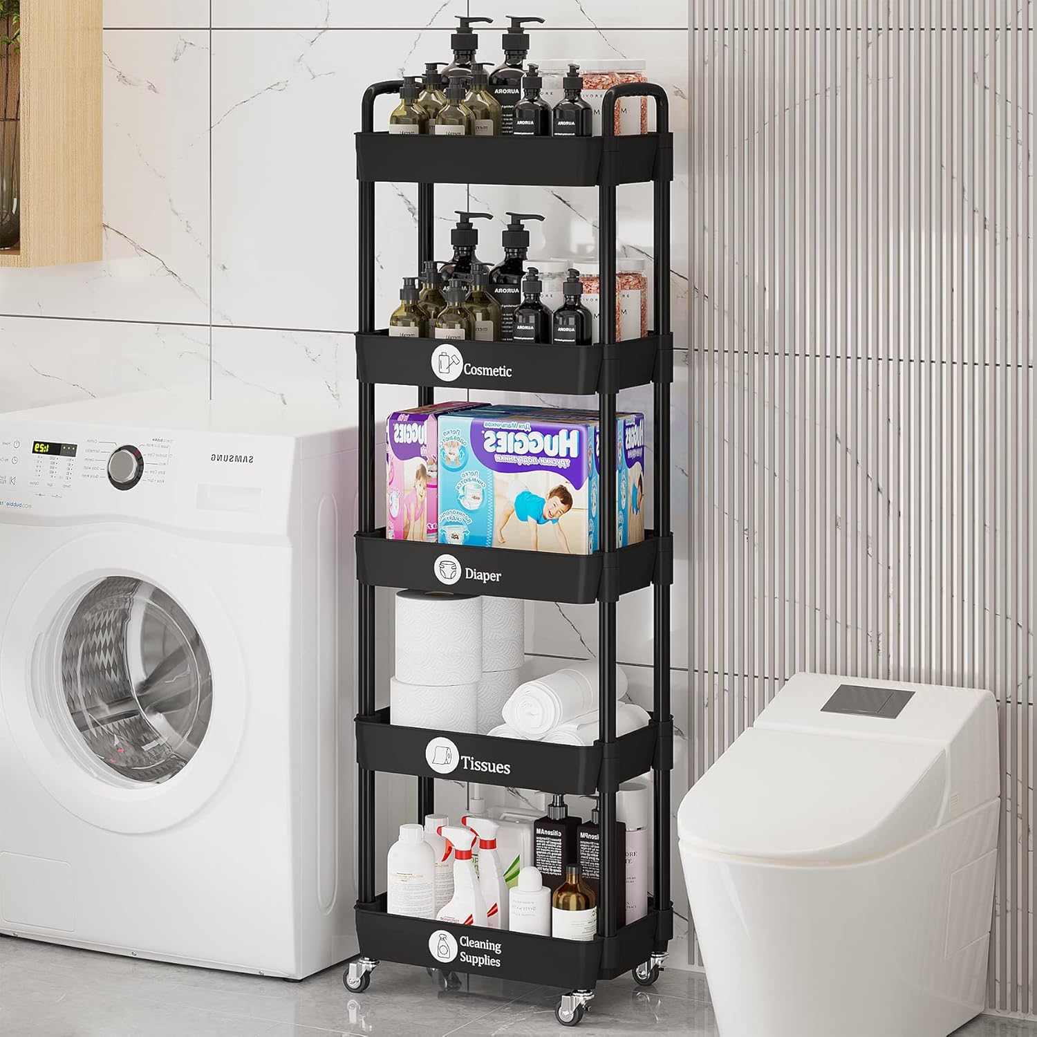 Carrito de almacenamiento, carrito multifuncional con ruedas para cocina, organizador de almacenamiento de cocina, carrito de estantería móvil con