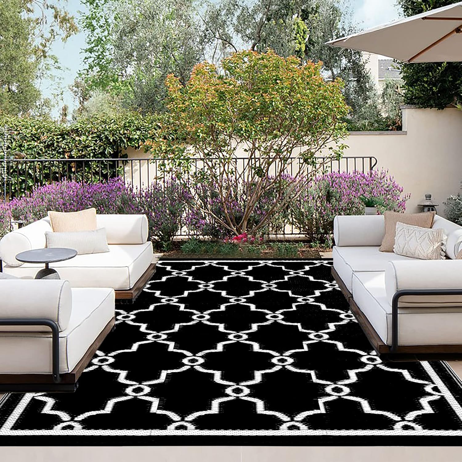 OutdoorLines Alfombra reversible para exteriores, 9 x 12 pies, alfombra de plástico exterior, resistente a manchas y a rayos UV, portátil, alfombra