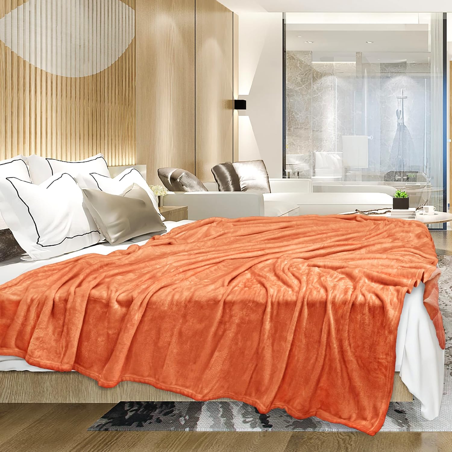 PAVILIA Manta de forro polar naranja para sofá, manta de franela suave y mullida de otoño para sofá, manta de cama de microfibra de felpa de lujo,