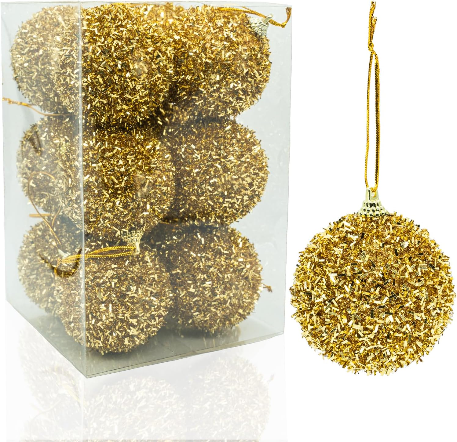 12 adornos de bola de Navidad de 2.36 pulgadas, bolas doradas de Navidad inastillables, decoración de árbol de Navidad, bolas colgantes brillantes