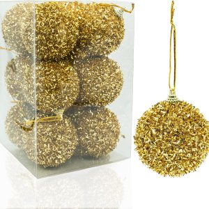 12 adornos de bola de Navidad de 2.36 pulgadas, bolas doradas de Navidad inastillables, decoración de árbol de Navidad, bolas colgantes brillantes 12 adornos de bola de Navidad de 2.36 pulgadas, bolas doradas de Navidad inastillables, decoración de árbol de Navidad, bolas colgantes brillantes