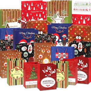 BEISHIDA 24 bolsas de regalo de Navidad de varios tamaños con asas y etiquetas, bolsas de Navidad a granel 6 extra grandes de 16 pulgadas, 6 grandes BEISHIDA 24 bolsas de regalo de Navidad de varios tamaños con asas y etiquetas, bolsas de Navidad a granel 6 extra grandes de 16 pulgadas, 6 grandes