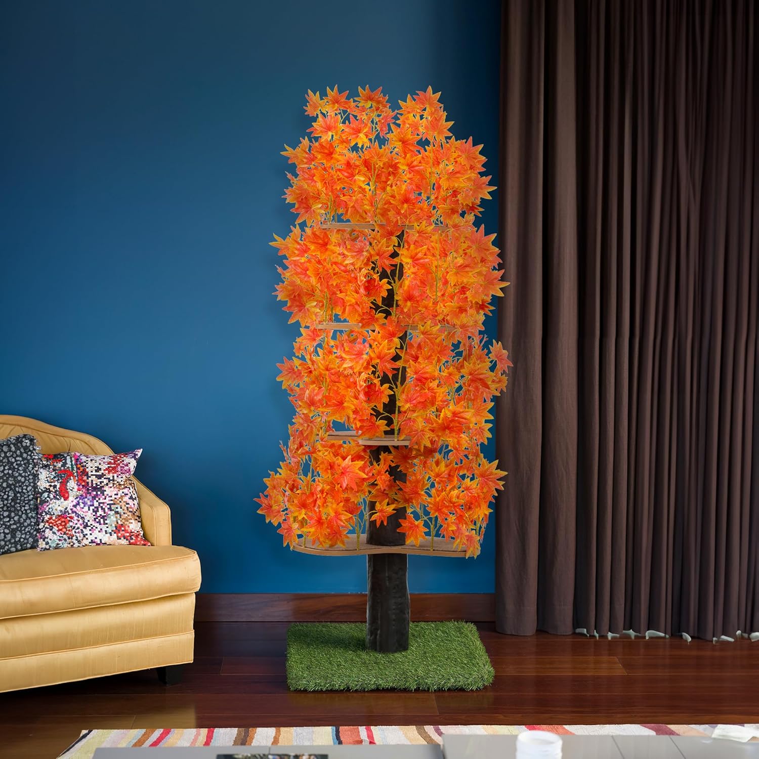 On2 Pets Árbol para gatos con hojas, fabricado en Estados Unidos, casa para gatos XL y árbol de actividades para gatos con hojas naranjas Blaze,