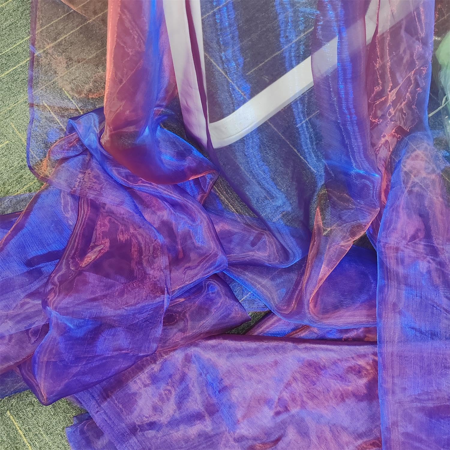 Tela de organza transparente ligera de dos tonos, gasa holográfica iridiscente, tela de tul de encaje oganza para vestido, fiesta, fondo brillante,