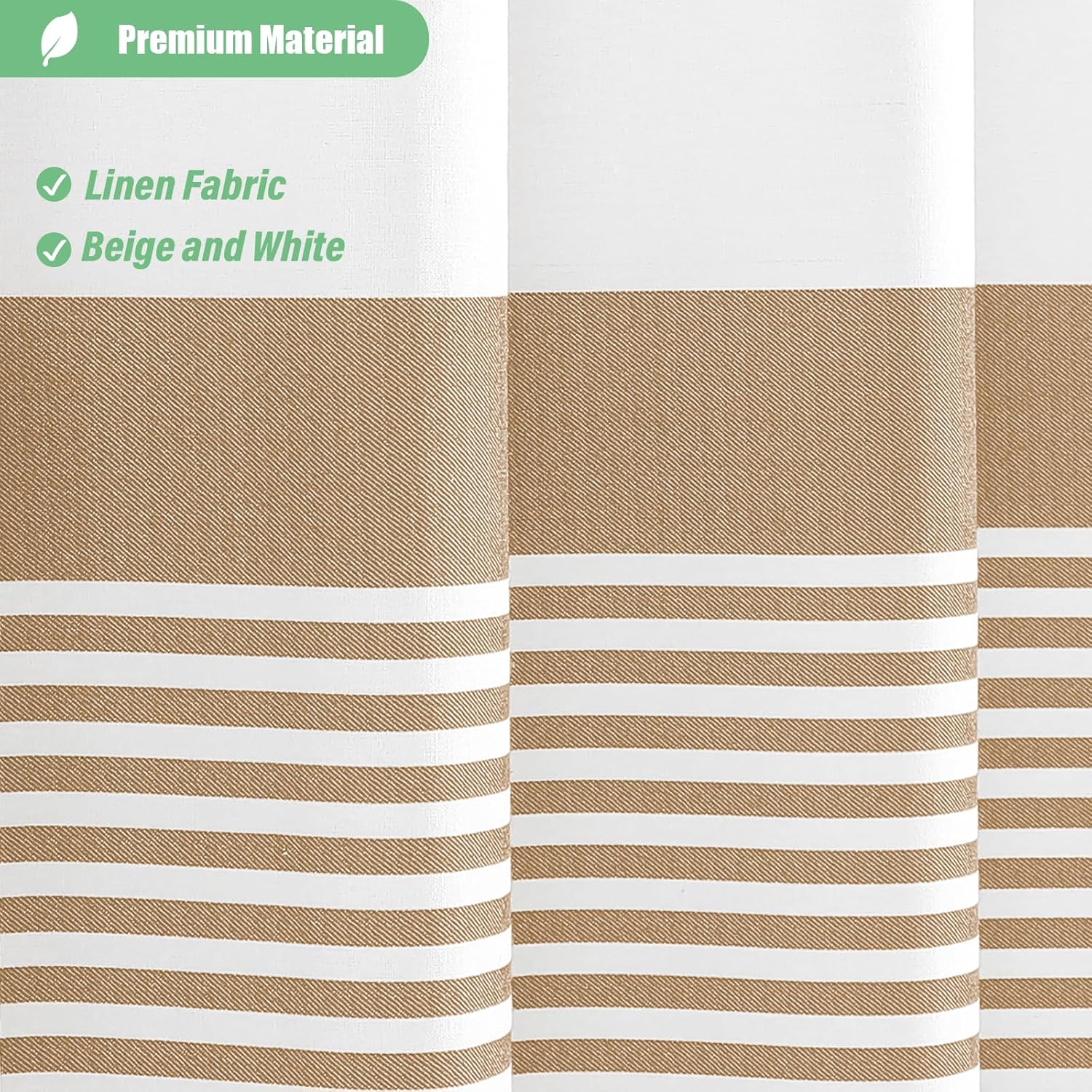 Dynamene Cortina de ducha de tela beige, cortinas de ducha con borlas a rayas bohemias para baño, juego de cortina de ducha de lino bohemio
