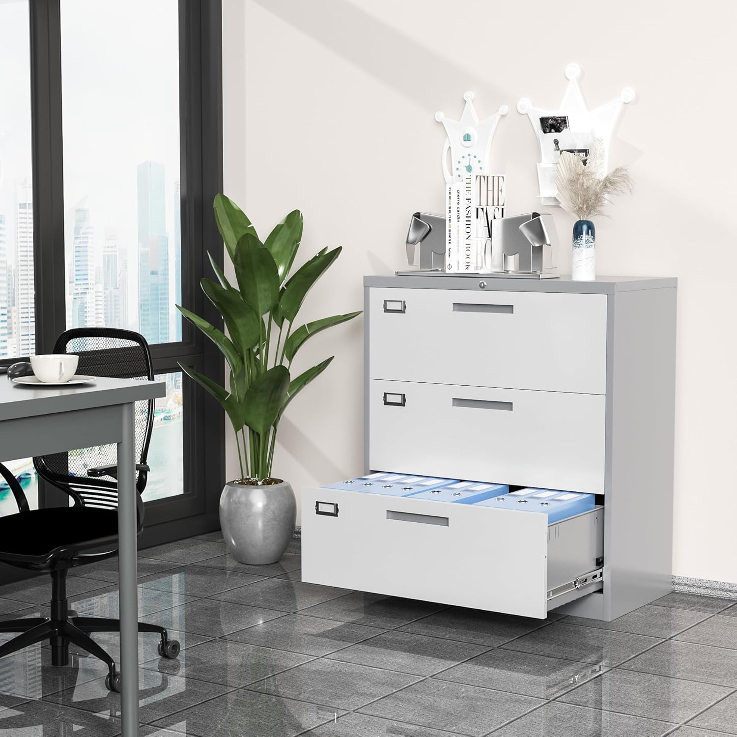 Archivador lateral con cerradura, archivador de almacenamiento de metal de 3 cajones para colgar archivos, tamaño cartalegalF4A4, archivador