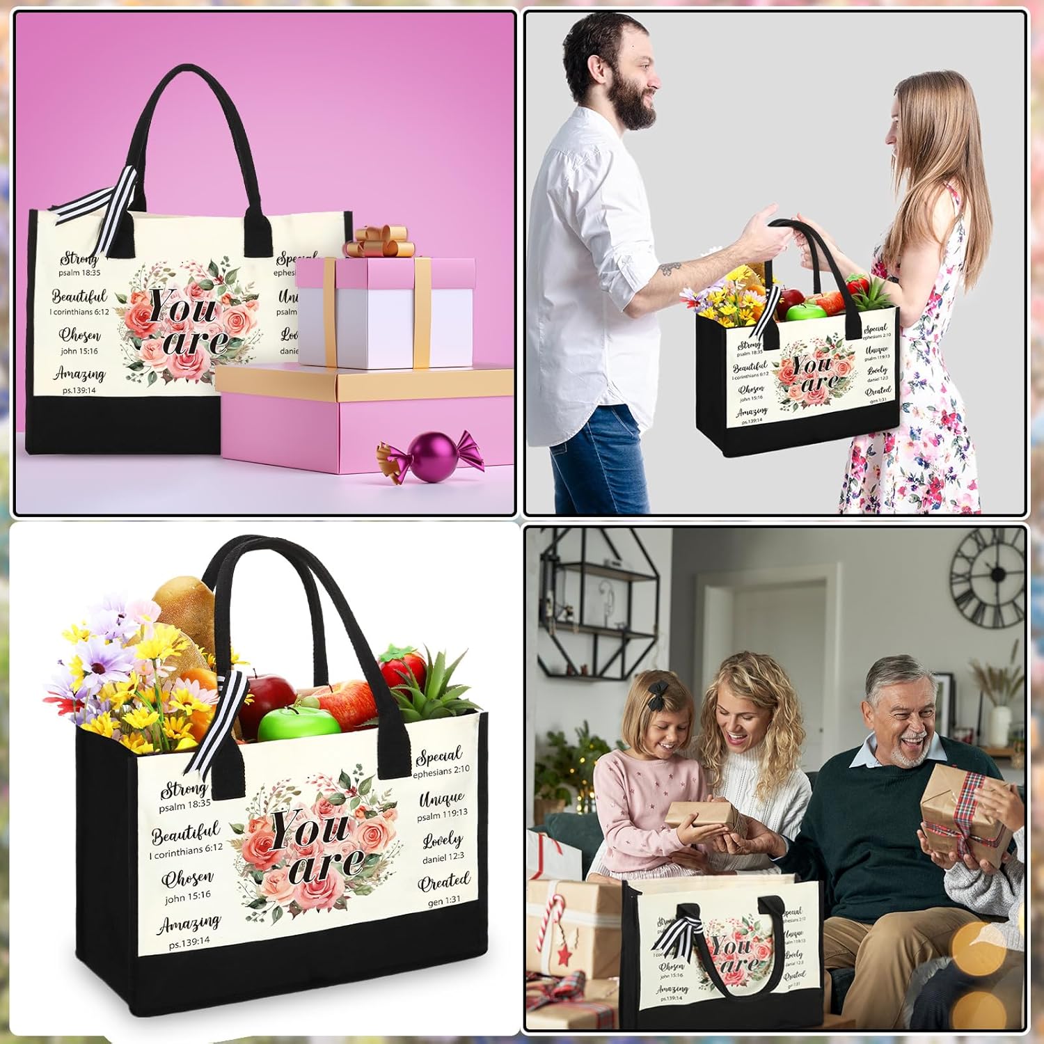 Sweetude Bolsa de lona de la Biblia, bolsa de lona de la Biblia cristiana, bolsa de regalos inspiradores para mujeres, Navidad