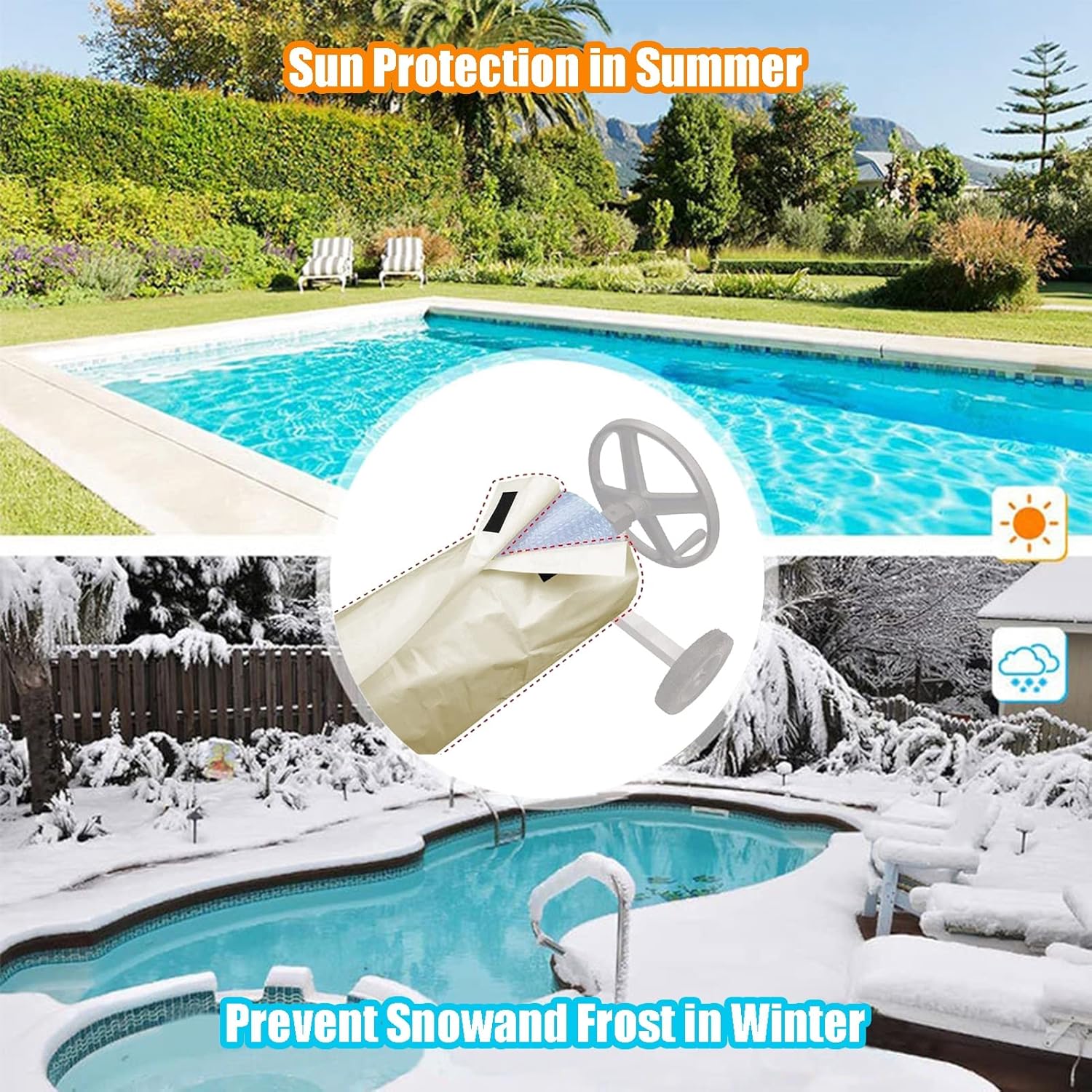 Cubierta protectora de carrete solar para piscina, cubierta impermeable para carrete de piscina, cubierta de manta solar para piscinas de hasta 24