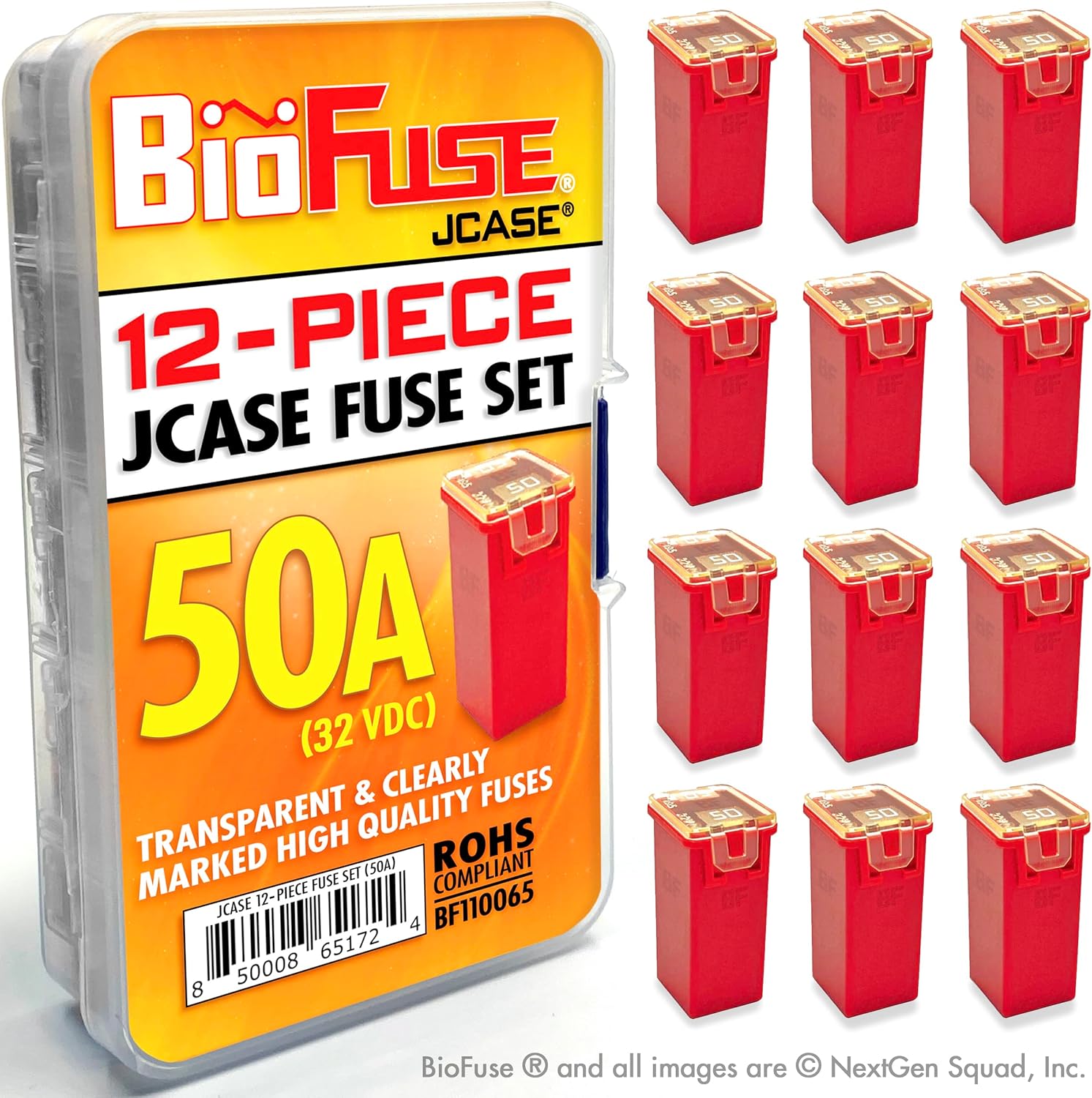 Juego de fusibles de cartucho de 12 piezas JCASE 50A. Se adapta a la mayoría Nissan, Toyota, Chrysler, Dodge, Chevy, GM y Ford