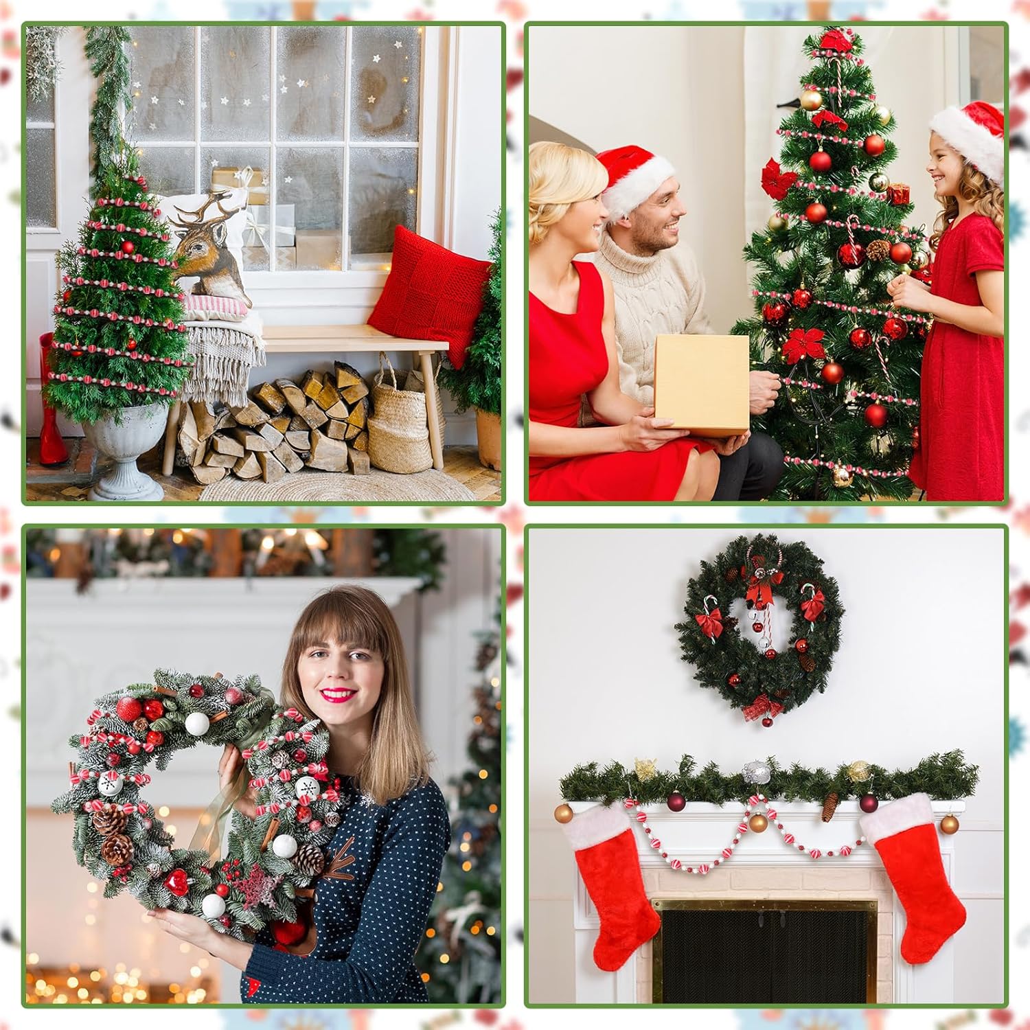 Guirnalda de bastones de caramelo de Navidad de 8.8 pies, con diseño de remolino, rojo y blanco, guirnalda de cuentas de Navidad, guirnalda de